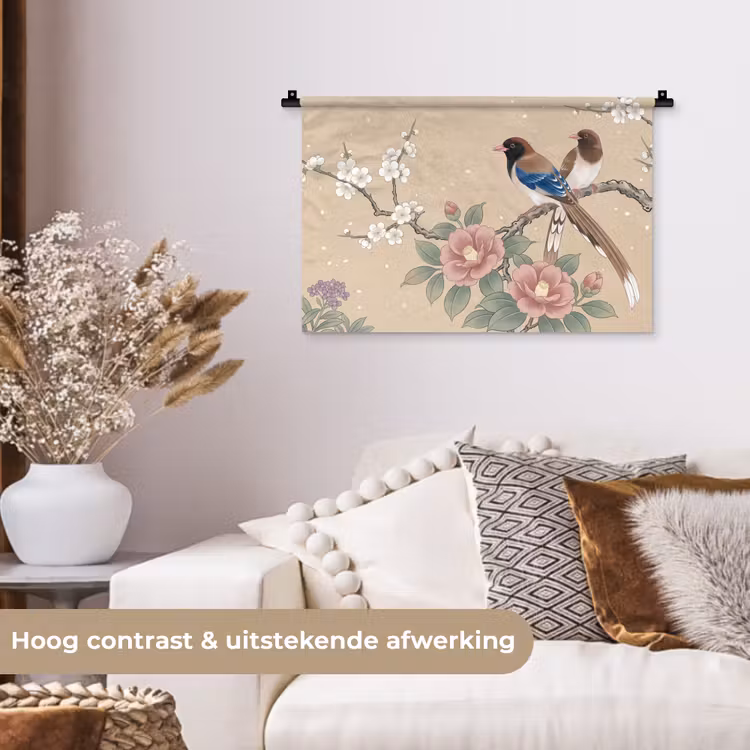 Bloemen - Vogels - Bloemen Wandkleed katoen klein -sfeer1