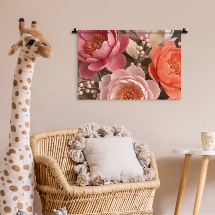 Bloemen - Bloesem - Zacht - Koraal - Decoratie Wandkleed katoen klein -wsfeer5_kind