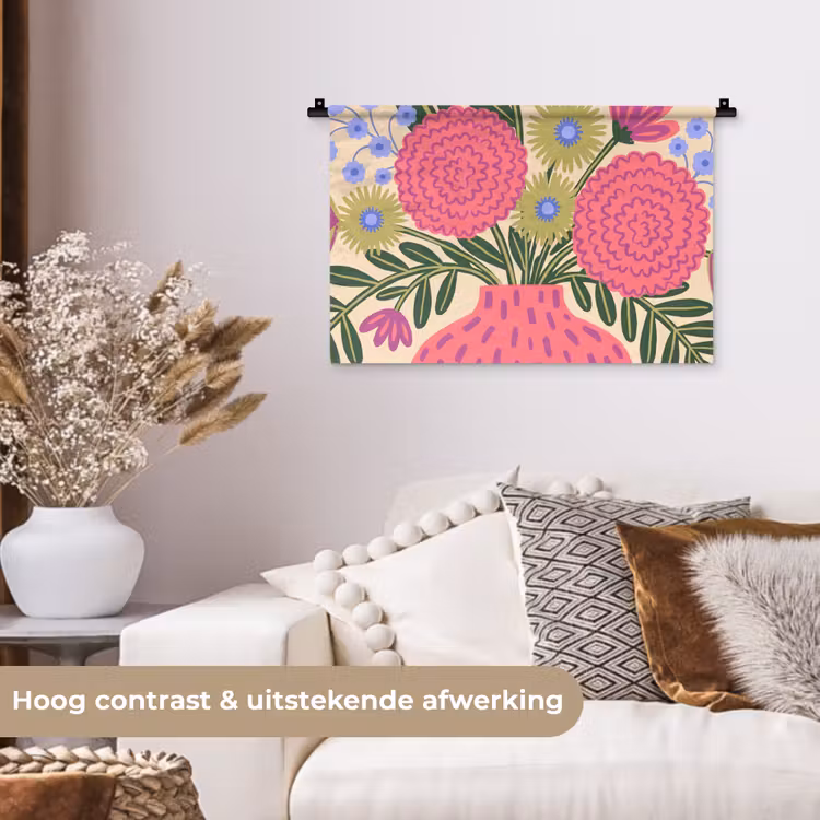 Bloemen - Boeket - Natuur - Abstract - Roze Wandkleed katoen klein -sfeer1