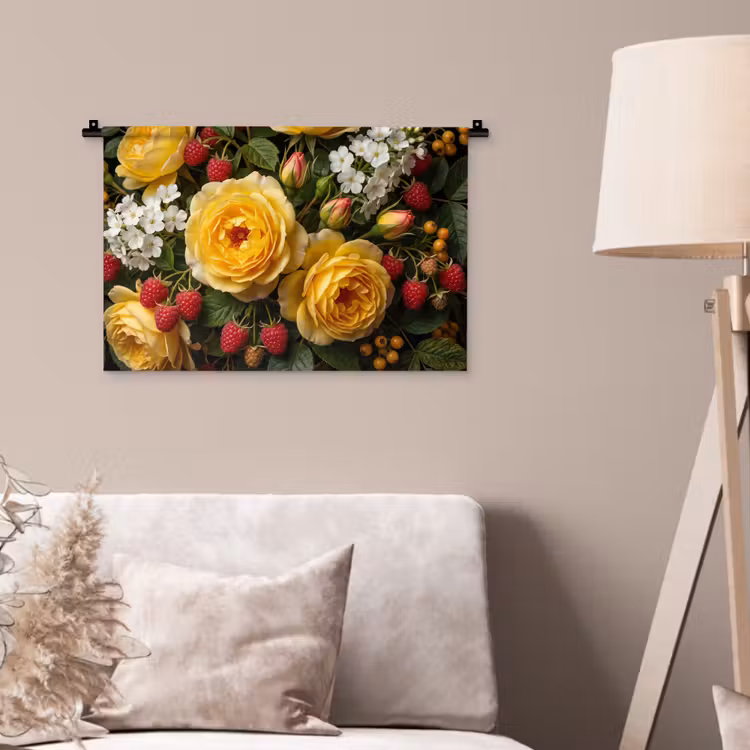 Bloemen - Boeket - Natuur - Klassiek - Geel Wandkleed katoen klein -sfeer4