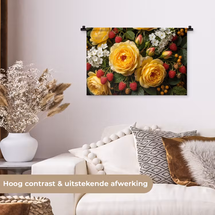 Bloemen - Boeket - Natuur - Klassiek - Geel Wandkleed katoen klein -sfeer1