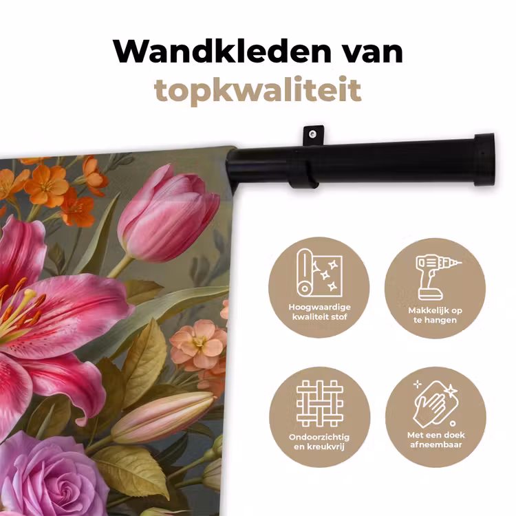 Bloemen - Boeket - Natuur - Kleurrijk - Modern Wandkleed katoen klein -sfeer2