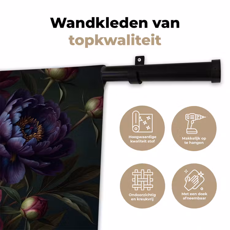 Bloemen - Boeket - Natuur - Modern - Donker Wandkleed katoen klein -sfeer2