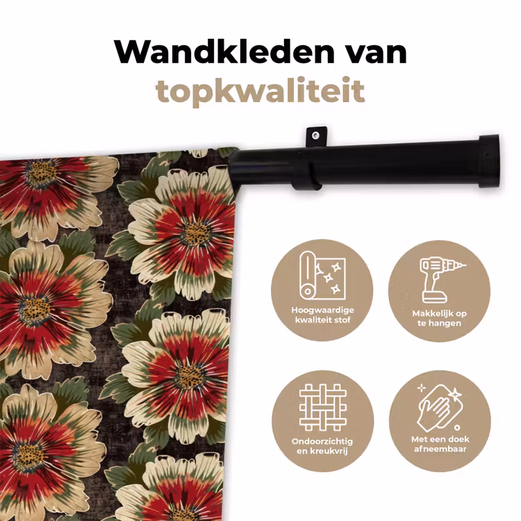 Bloemen - Klassiek - Patroon - Rood Wandkleed katoen klein 269 -sfeer2