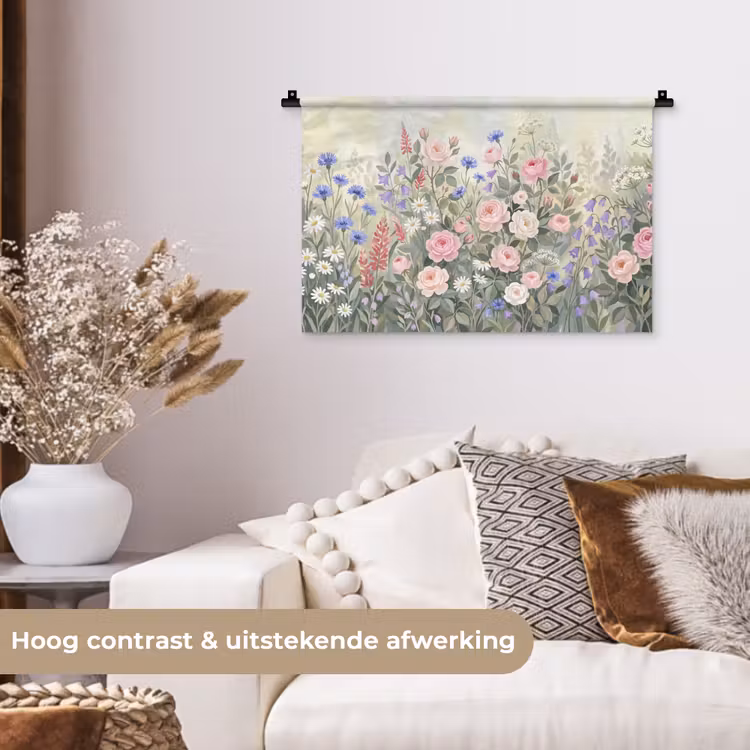 Bloemen - Tuin - Natuur - Kleurrijk Wandkleed katoen klein -sfeer1