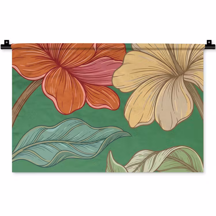 Wall Hanging - Flowers - Greenery - Illustration - Bloemen - Groen - Illustratie Wandkleed katoen klein