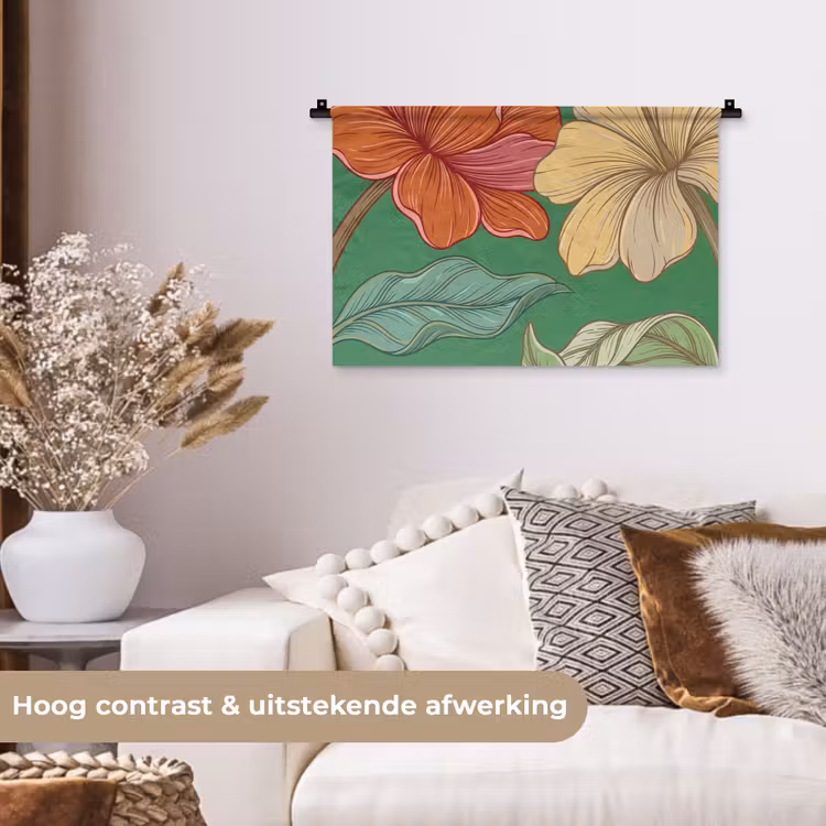 Wall Hanging - Flowers - Greenery - Illustration - Bloemen - Groen - Illustratie Wandkleed katoen klein