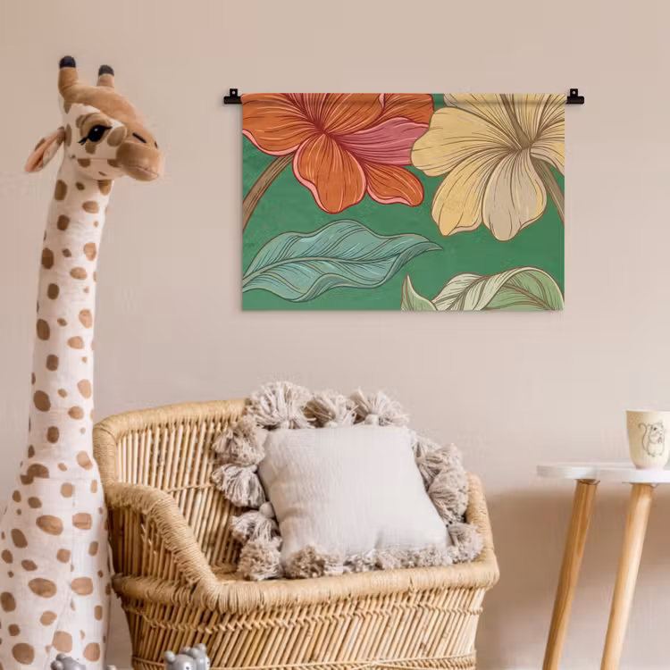 Wall Hanging - Flowers - Greenery - Illustration - Bloemen - Groen - Illustratie Wandkleed katoen klein