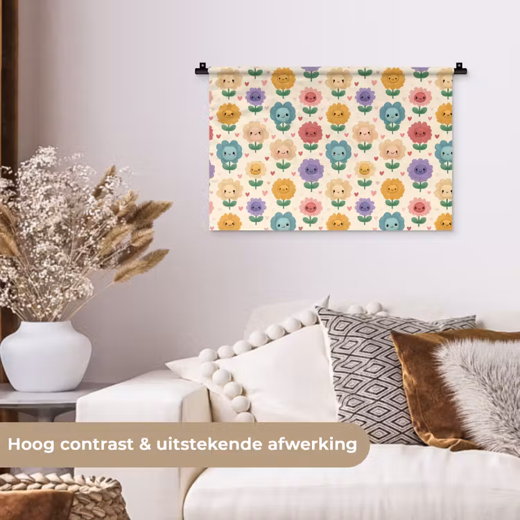 Bloemen - Hartjes - Kleurrijk Wandkleed katoen klein 269 -sfeer1