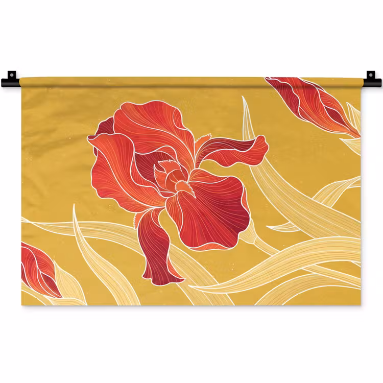 Wall Hanging - Flowers - Illustration - Red - Bloemen - Illustratie - Rood Wandkleed katoen klein
