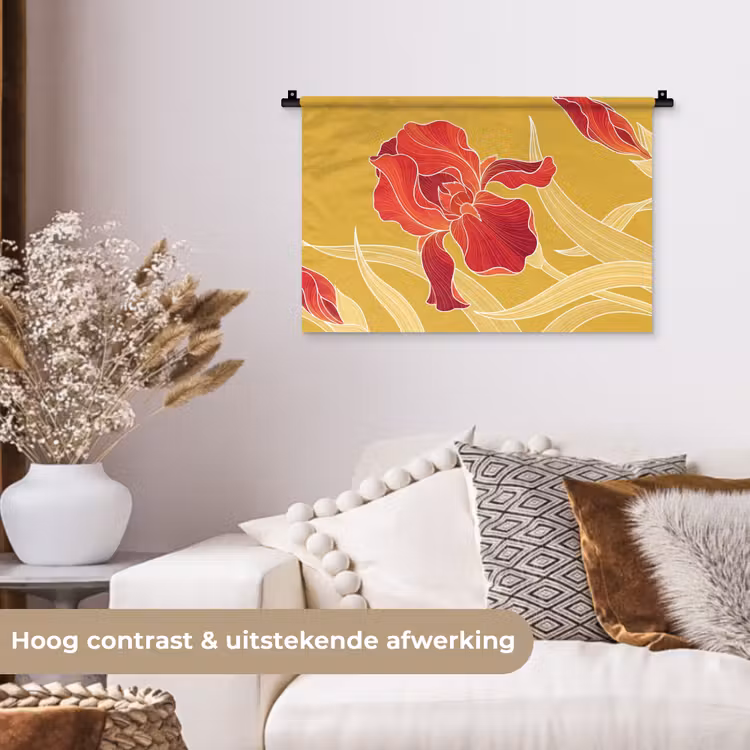 Wall Hanging - Flowers - Illustration - Red - Bloemen - Illustratie - Rood Wandkleed katoen klein