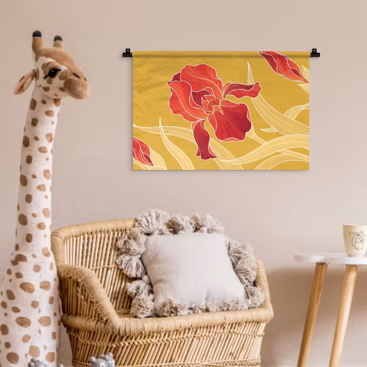 Wall Hanging - Flowers - Illustration - Red - Bloemen - Illustratie - Rood Wandkleed katoen klein