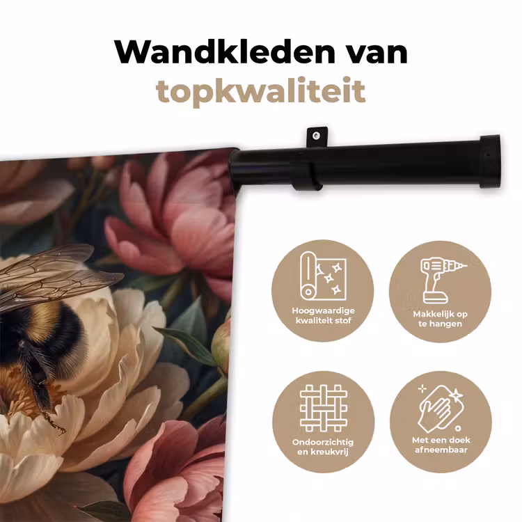 Bloemen - Insect - Natuur - Roze Wandkleed katoen klein -sfeer2