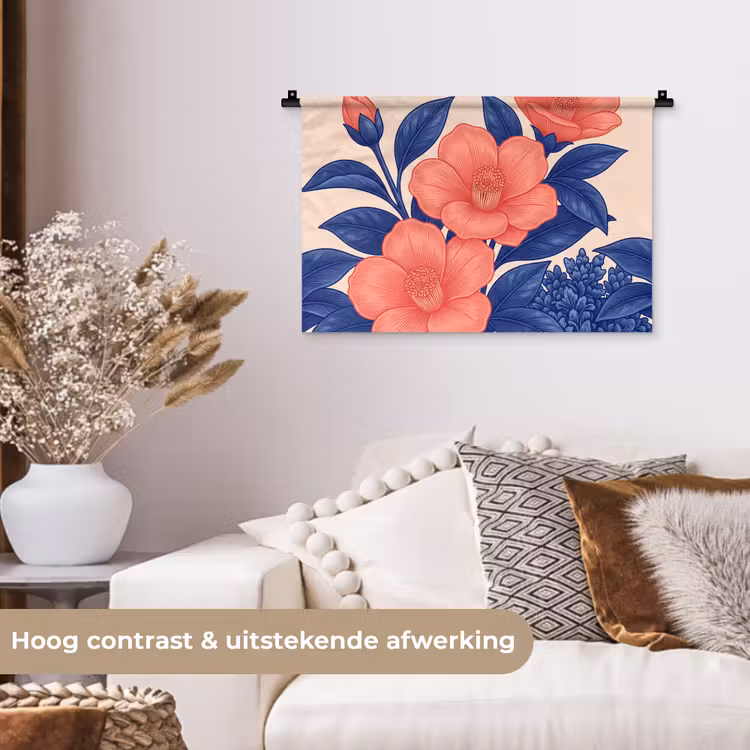 Wall Hanging - Flowers - Leaves - Botanical - Bloemen - Bladeren - Botanisch Wandkleed katoen klein