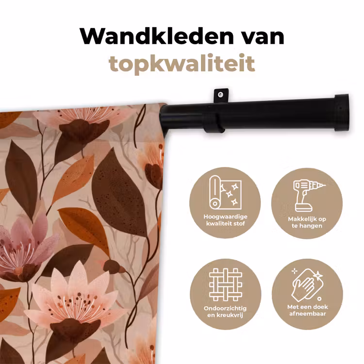 Bloemen - Bladeren - Bruin Wandkleed katoen klein 269 -sfeer2