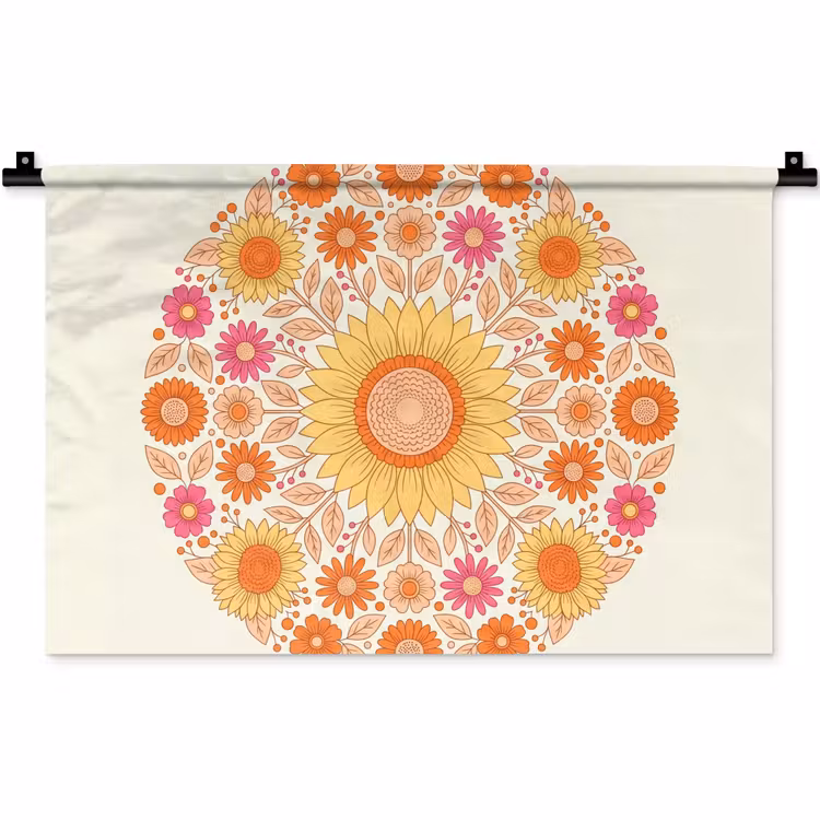 Bloemen - Mandala - Patroon - Kleurrijk Wandkleed katoen klein -zz3d