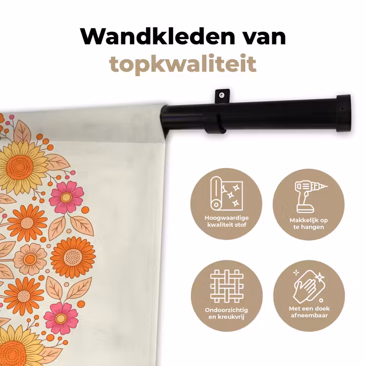 Bloemen - Mandala - Patroon - Kleurrijk Wandkleed katoen klein -sfeer2