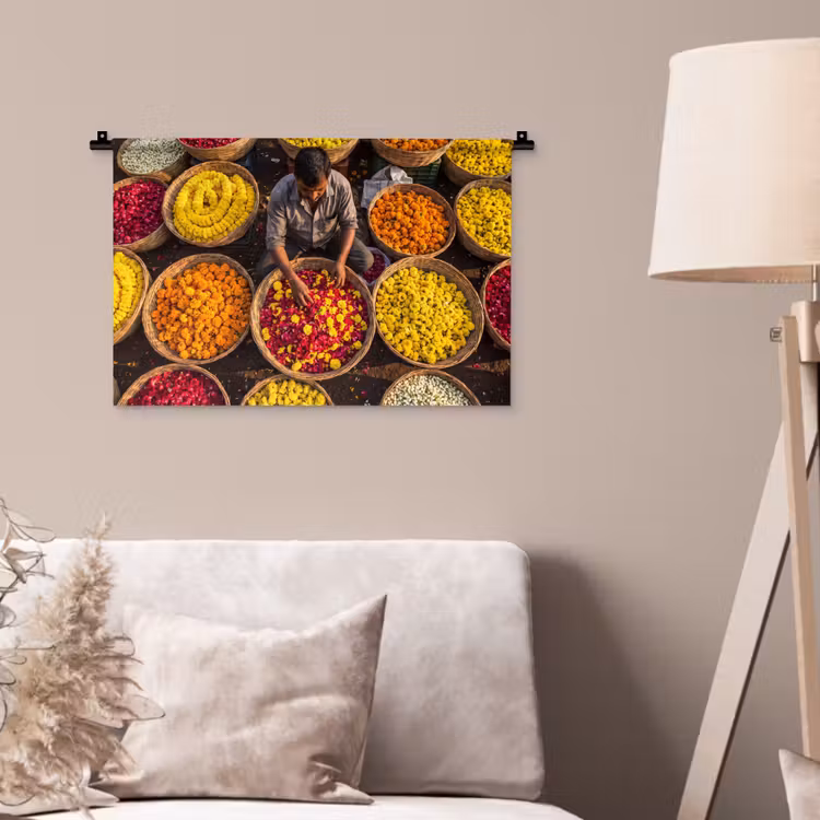 Wall Hanging - Flowers - Market - Colorful - Bloemen - Markt - Kleurrijk Wandkleed katoen klein