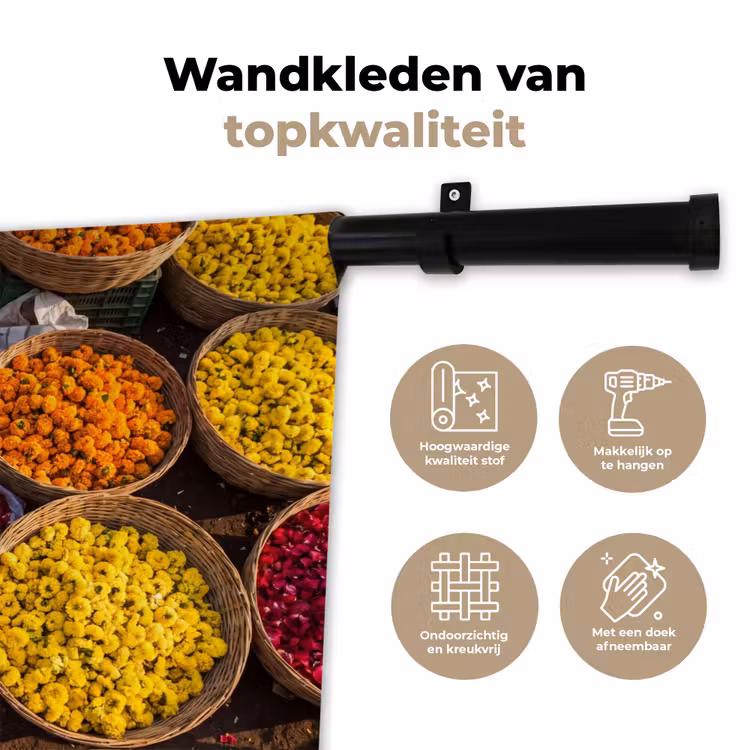Wall Hanging - Flowers - Market - Colorful - Bloemen - Markt - Kleurrijk Wandkleed katoen klein