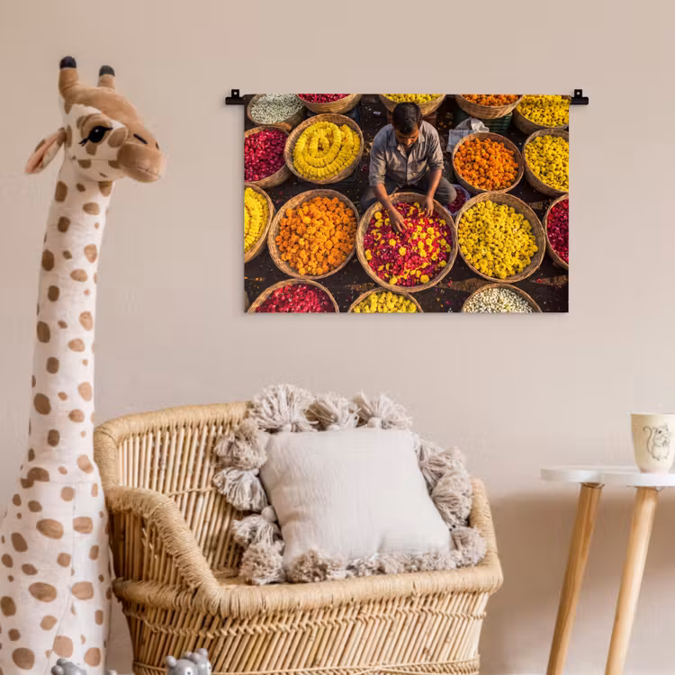 Wall Hanging - Flowers - Market - Colorful - Bloemen - Markt - Kleurrijk Wandkleed katoen klein