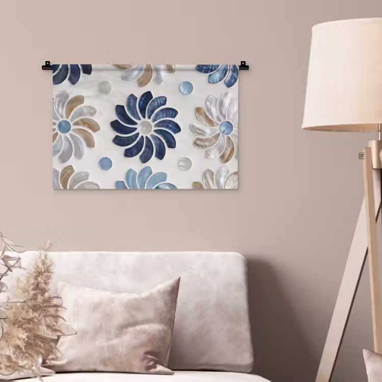 Bloemen - Parelmoer - Abstract - Patroon - Blauw Wandkleed katoen klein -sfeer4