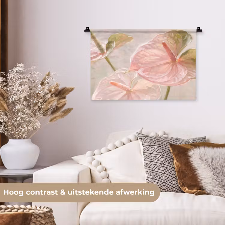 Bloemen - Pastel - Abstract - Natuur - Groen Wandkleed katoen klein -sfeer1