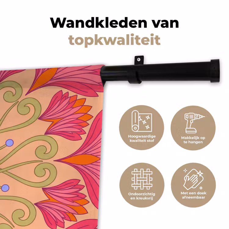 Bloemen - Patroon - Abstract - Roze - Decoratief Wandkleed katoen klein -sfeer2