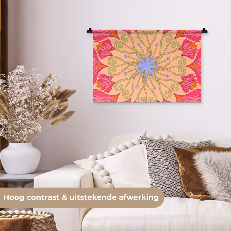 Bloemen - Patroon - Abstract - Roze - Decoratief Wandkleed katoen klein -sfeer1