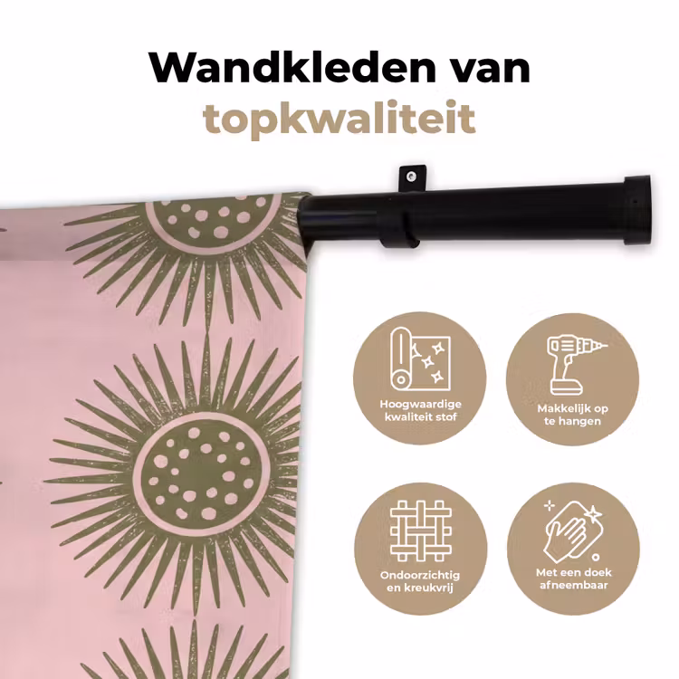 Bloemen - Patroon - Abstract - Roze - Groen Wandkleed katoen klein -sfeer2