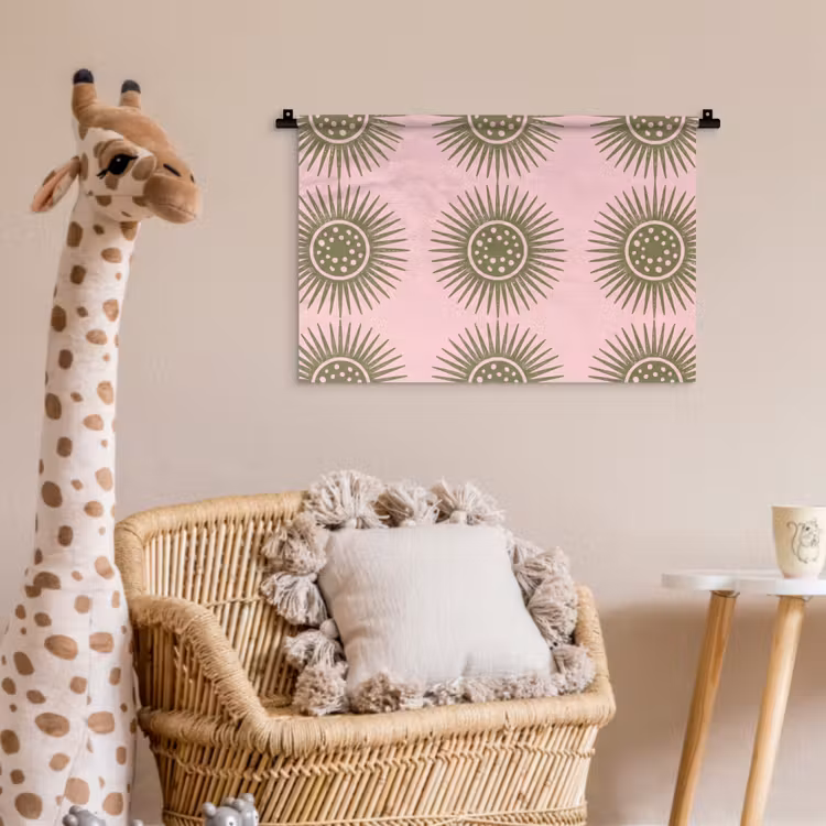 Bloemen - Patroon - Abstract - Roze - Groen Wandkleed katoen klein -wsfeer5_kind