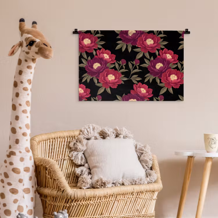 Bloemen - Patroon - Botanisch - Rood - Zwart Wandkleed katoen klein -wsfeer5_kind
