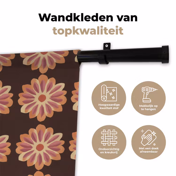 Bloemen - Patroon - Bruin Wandkleed katoen klein 269 -sfeer2