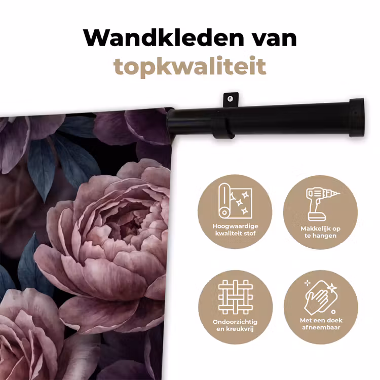 Bloemen - Patroon - Donker - Botanisch - Paars Wandkleed katoen klein -sfeer2