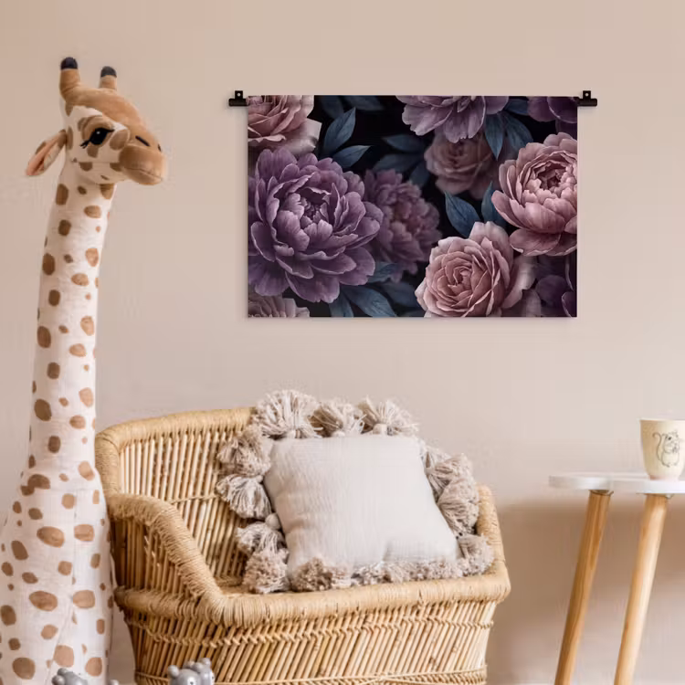 Bloemen - Patroon - Donker - Botanisch - Paars Wandkleed katoen klein -wsfeer5_kind