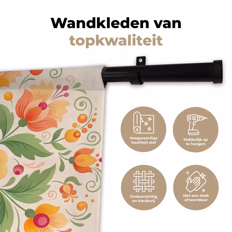 Bloemen - Patroon - Decoratief - Oranje Wandkleed katoen klein -sfeer2