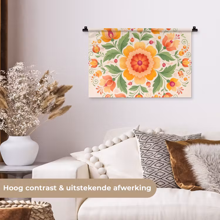 Bloemen - Patroon - Decoratief - Oranje Wandkleed katoen klein -sfeer1