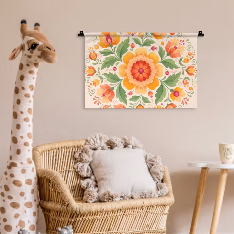 Bloemen - Patroon - Decoratief - Oranje Wandkleed katoen klein -wsfeer5_kind