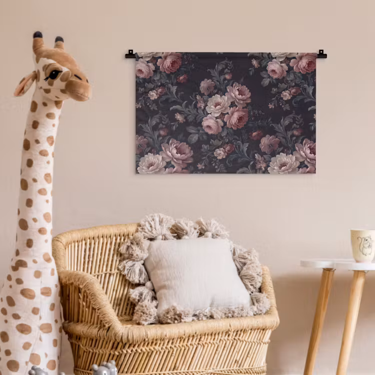 Bloemen - Patroon - Sierlijk - Roze - Donker Wandkleed katoen klein -wsfeer5_kind
