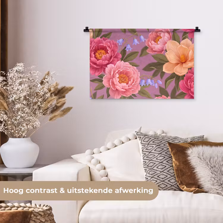 Bloemen - Patroon - Illustratie - Roze Wandkleed katoen klein -sfeer1