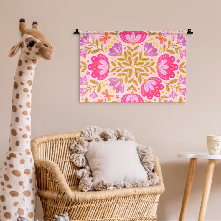 Bloemen - Patroon - Natuur - Abstract - Roze Wandkleed katoen klein -wsfeer5_kind