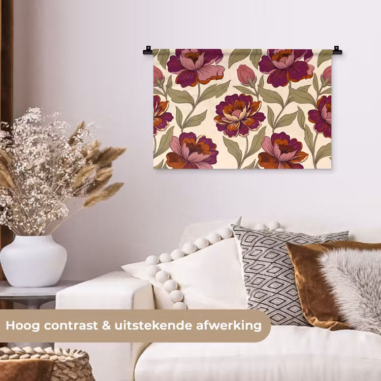 Bloemen - Patroon - Natuur - Modern - Paars Wandkleed katoen klein -sfeer1