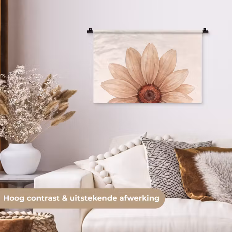 Bloemen - Bloemblad - Natuur - Aquarel - Beige Wandkleed katoen klein -sfeer1