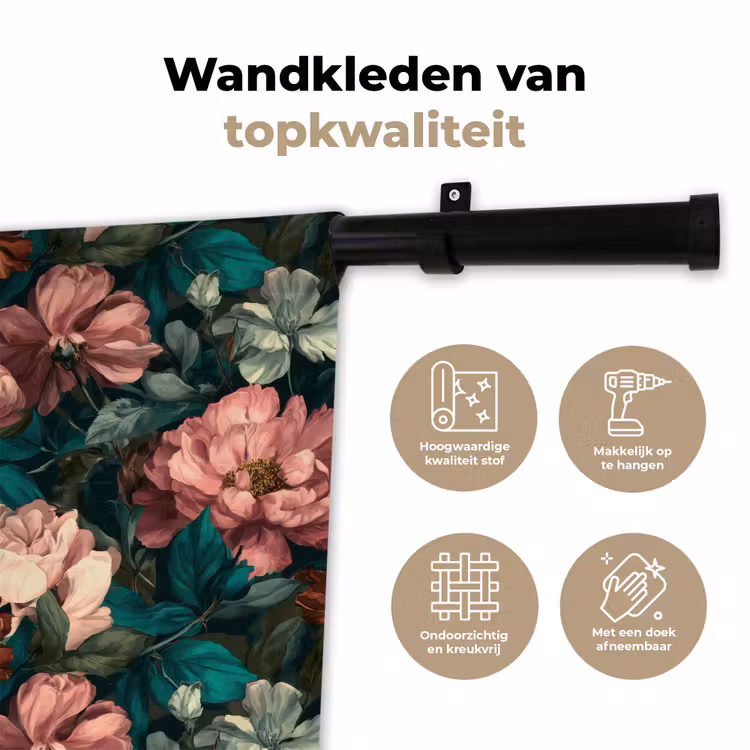 Bloemen - Schilderachtig - Patroon - Roze Wandkleed katoen klein 269 -sfeer2