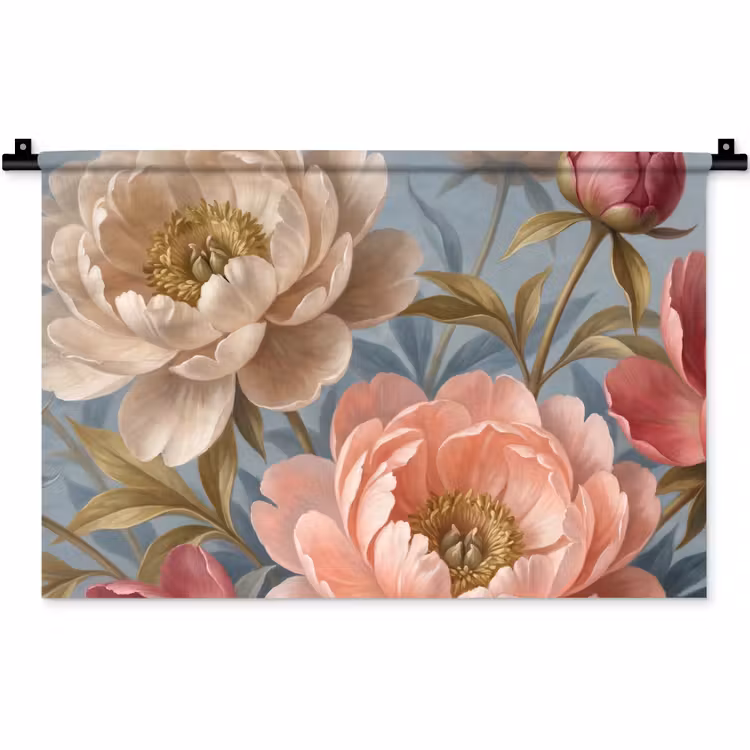 Bloemen - Roze - Beige - Modern - Natuur Wandkleed katoen klein -zz3d