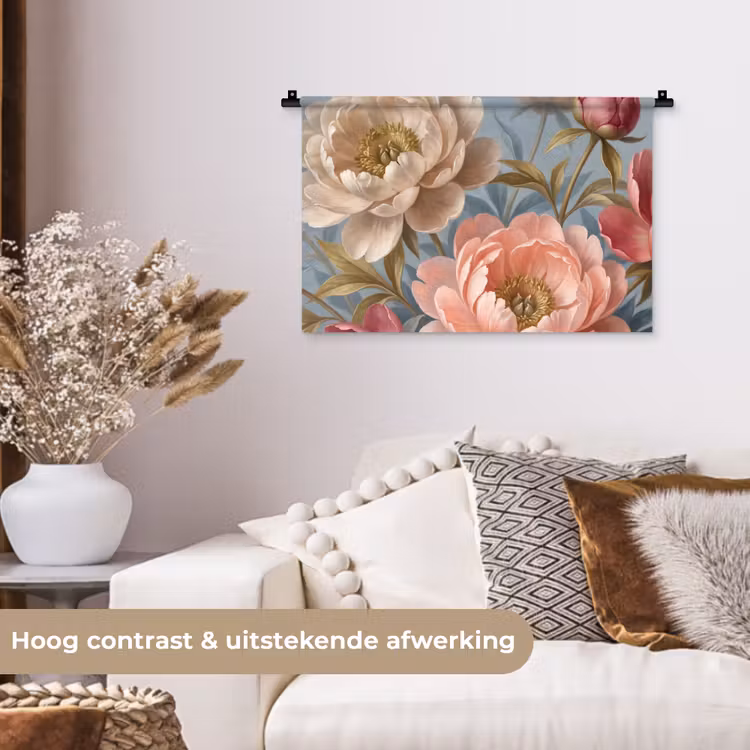 Bloemen - Roze - Beige - Modern - Natuur Wandkleed katoen klein -sfeer1