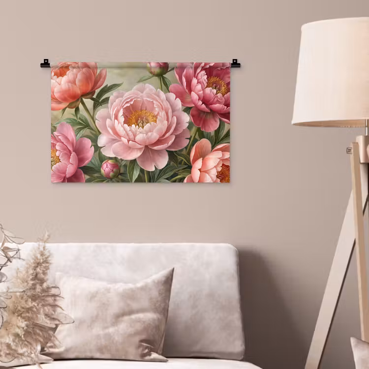 Bloemen - Roze - Klassiek - Gedetailleerd - Natuur Wandkleed katoen klein -sfeer4