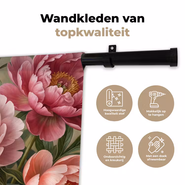 Bloemen - Roze - Klassiek - Gedetailleerd - Natuur Wandkleed katoen klein -sfeer2