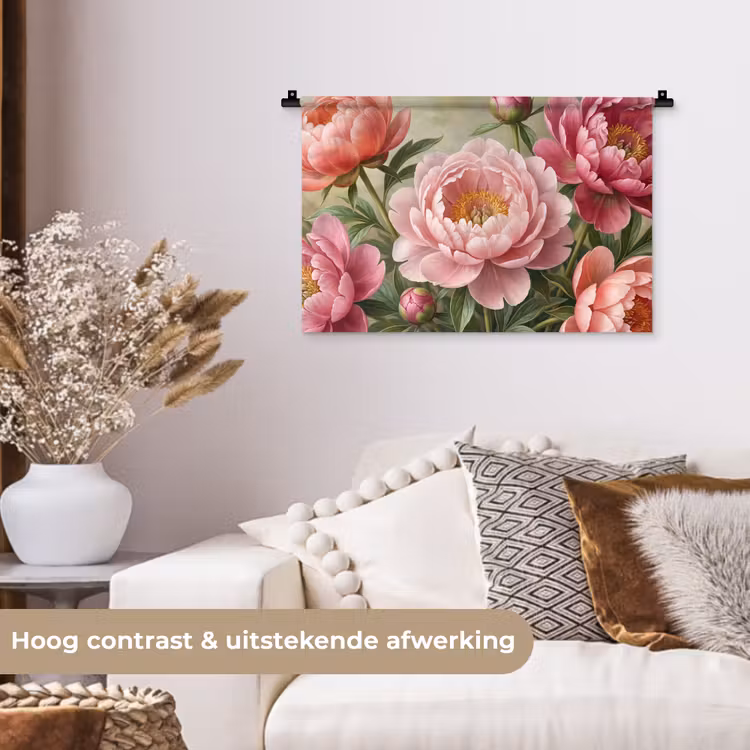 Bloemen - Roze - Klassiek - Gedetailleerd - Natuur Wandkleed katoen klein -sfeer1