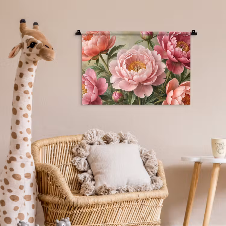 Bloemen - Roze - Klassiek - Gedetailleerd - Natuur Wandkleed katoen klein -wsfeer5_kind