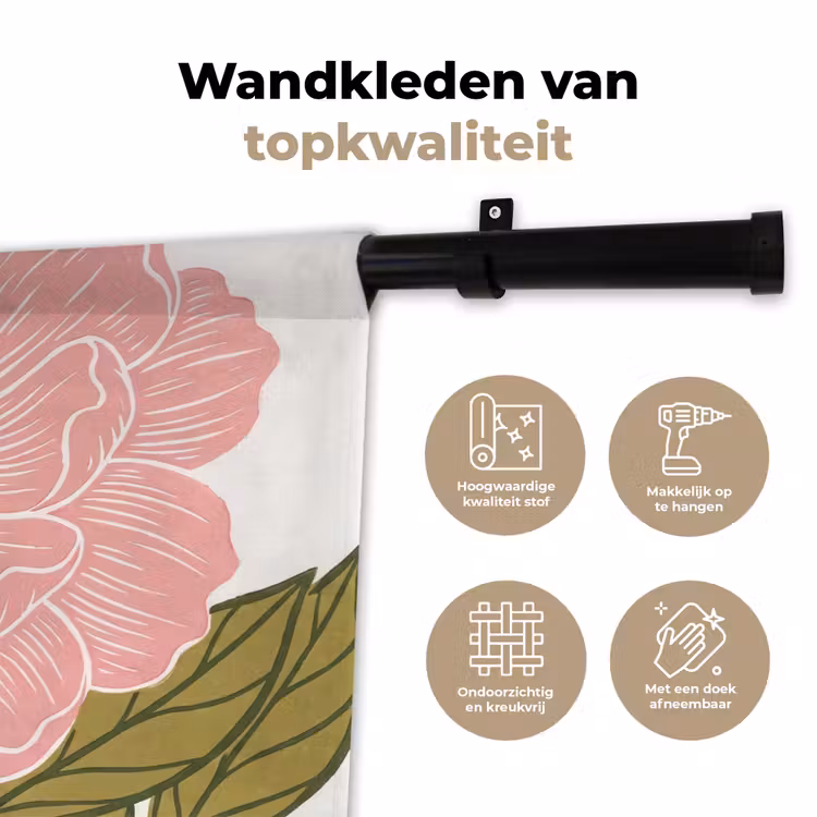 Wall Hanging - Flowers - Pink - Illustration - Bloemen - Roze - Illustratie Wandkleed katoen klein